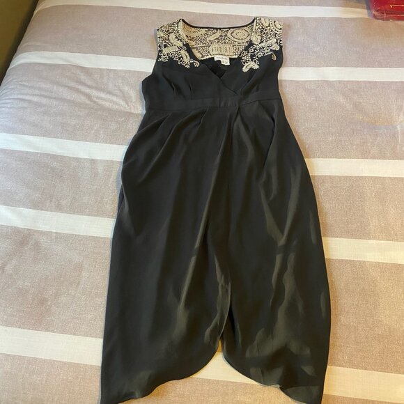 Meadow Rue Anthropologie Black Embroidered Tulip Hem Dress Wm Sz 4 Lined - Picture 2 of 8